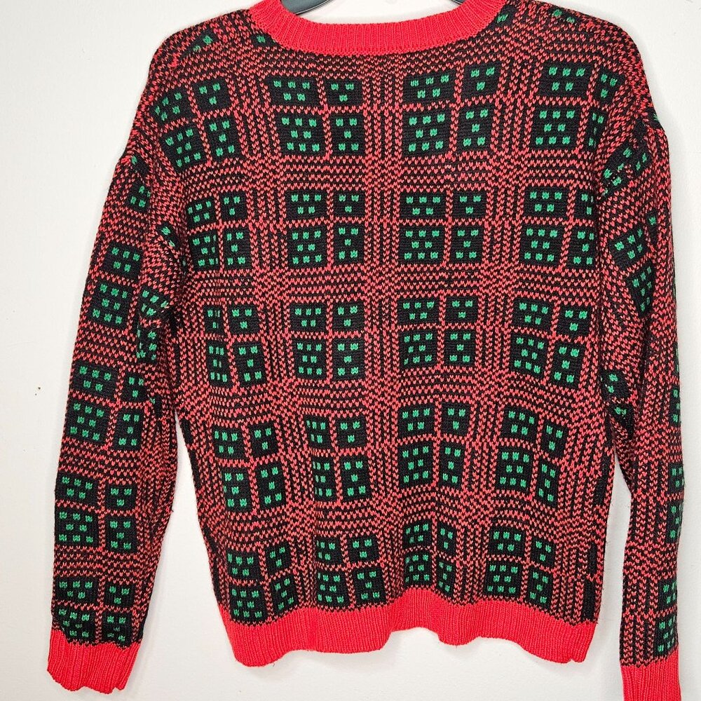 Y2K inspired Santa's besties ugly tight knit Christmas core party plaid sweater - Picture 4 of 7